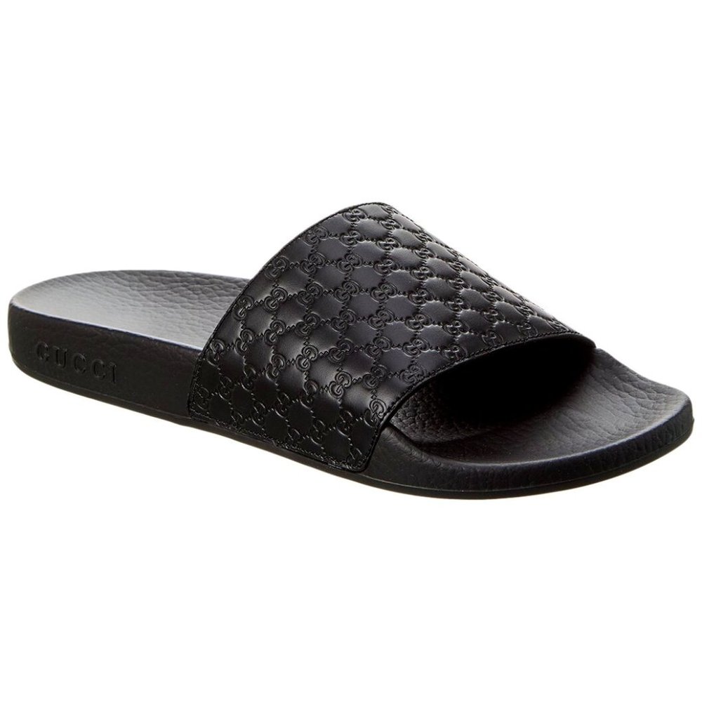 Gucci MicroGuccisima Black Leather Slide - Size 37 -NEW IN BOX